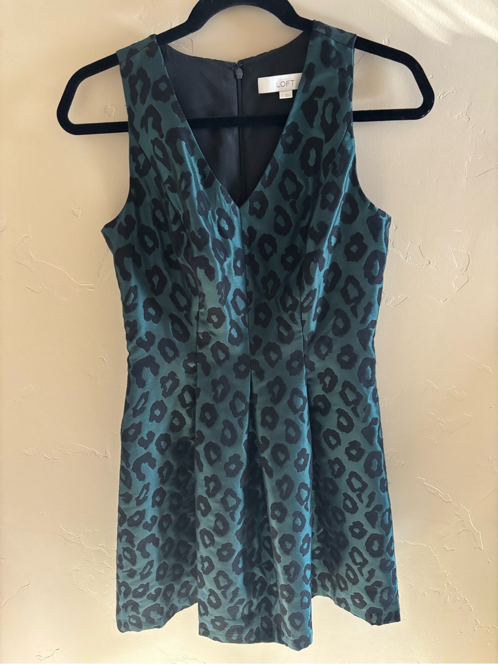 LOFT Teal and Black Leopard Print V-Neck Mini Dress